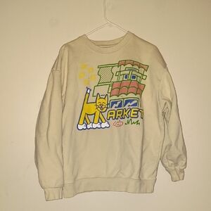 MArket Cream Graphic Crewneck Sweater Cat VERY THICK AND HEAVY